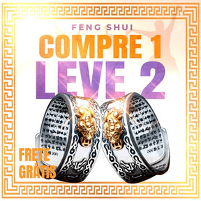 Promoção de anel Feng Shui clássico de prata com detalhes dourados, oferta Compre 1 Leve 2 com frete grátis e brinde exclusivo no Pelicano Azul