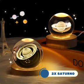 Duas-Luminarias-Planetarias-3D-Com-Base-Em-LED-De-Madeira-De-Saturno Pelicano Azul