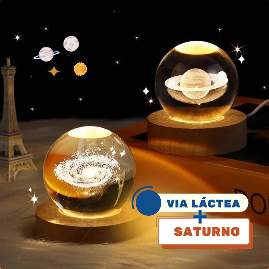 Duas-Luminarias-Planetarias-3D-Com-Base-Em-LED-De-Madeira-Da-Via-Lactea-E-Saturno Pelicano Azul