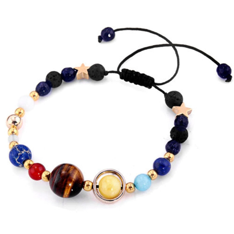 Pulseira do Sistema Solar com pedras coloridas e cordão ajustável, estilo casual e elegante - Pelicano Azul
